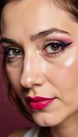 A daring and colorful portrait showcasing an individual expressing their unique identity through creative makeup styles photo