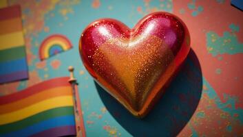 A Rainbow Heart with glitter as background or texture representing LGBTQ pride and Berlins annual Christopher Street Day CSD celebration photo