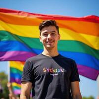 Digital art illustration featuring an LGBTQ pride rainbow background with the gay pride flag as its subject matter photo