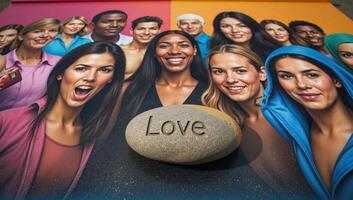 Colorful street art showcasing diverse LGBTQ individuals of various backgrounds photo
