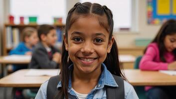 An African American girl attending an elementary school setting photo