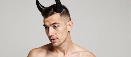 A portrait showcases an individual with distinct horns identified as part of the LGBTQ community photo