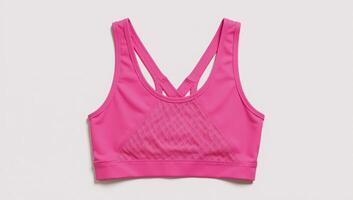 A breathable pink sports bra featuring a stylish mesh design for comfort during workouts photo
