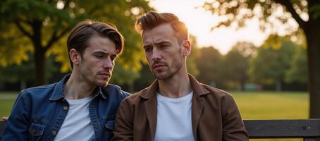 Struggling gay couple on the verge of separation photo