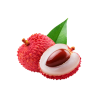 Fresh Lychee fruit with slice and leaf on transparent background png