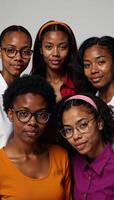 Digital artwork depicting diverse members of an African American group sporting various hairstyles and skin tones all adorned in stylish eyewear photo