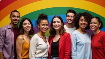 Vibrant gay rainbow backdrop emphasizing diversity inclusivity colorful artwork symbolizes love pride photo
