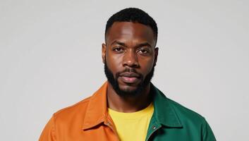 Portrait featuring a gay black man against a white background photo