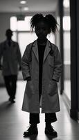 A silhouette of an AfricanAmerican little girl dressed as a doctor photo