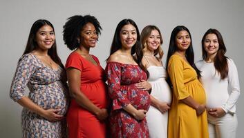 Group of diverse pregnant women united in solidarity photo