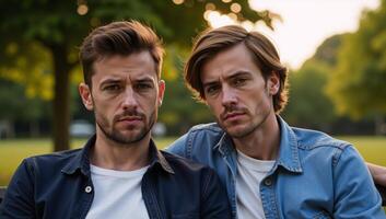 Struggling gay couple on the verge of separation photo