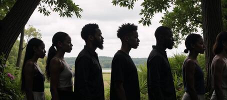 AfricanAmerican figure silhouetted amidst natural outdoor setting photo