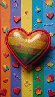 A Rainbow Heart with glitter as background or texture representing LGBTQ pride and Berlins annual Christopher Street Day CSD celebration photo