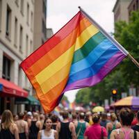 Colorful rainbowthemed celebration of diversity and inclusivity for LGBTQ pride parades and festivals featuring the iconic flag and a vibrant gradient palette representing unity across genders photo