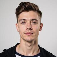 Portrait showcasing a stylish young openlygay individual against minimal background photo