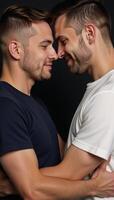 Portrait illustration showcasing an artistic depiction of two men lovingly embracing each others faces photo