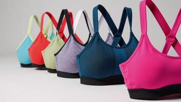 Colorful sports bra selection designed with fitness enthusiasts support needs in mind Fitnessfocused Supportive photo