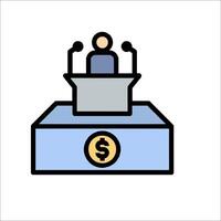 A man is standing at a podium with a dollar sign vector