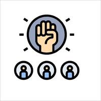 A hand with a fist in front of a group of people vector