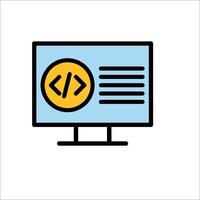 A computer monitor with a code symbol on it vector