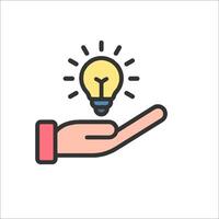 A hand holding a light bulb icon vector