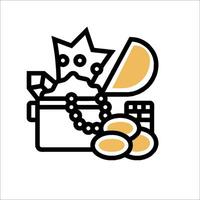 A black and white image of a box with a crown and a bunch of eggs vector