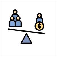A person is balancing on a seesaw with a dollar sign on one side and a person on vector