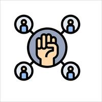 A hand holding up five fingers and a circle with people around it vector