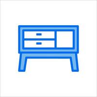 a blue and white icon of a dresser vector