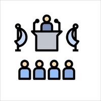 A speaker at a podium with people around him vector
