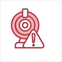 A red icon of a webcam with a caution sign vector
