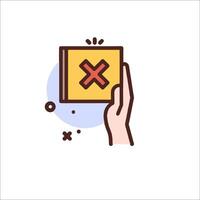 A hand holding a book with an x on it vector