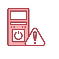 A red icon of a computer with a warning sign vector