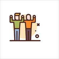 Two people standing together with hands up in the air vector
