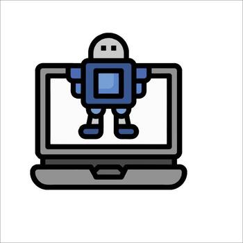 A robot is sitting on a laptop computer vector