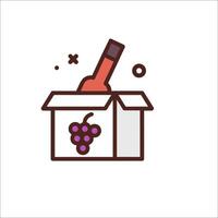 Wine box with grapes and bottle icon vector