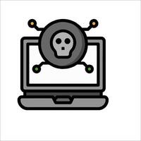 A computer with a skull on it and a skull on the screen vector