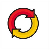A red and yellow circular logo with arrows vector