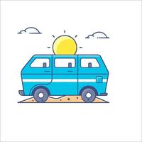 A van with a sun on top is shown in this illustration vector