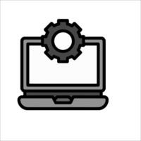 A laptop with a gear on it and a clock vector