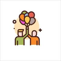 Two people holding balloons with a line icon vector