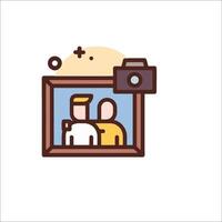 A man and woman are looking at a camera in a frame vector