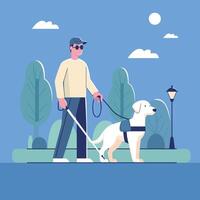 Blind man walking with guide dog vector