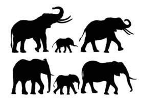 Set silhouettes of large and small Elephants. vector