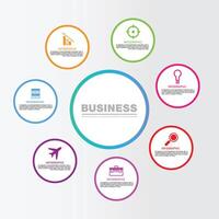 Business infographic design Circle diagram with 7 options can be used for workflow layout, diagram, annual report. vector