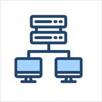 A server rack with two computers and a monitor vector