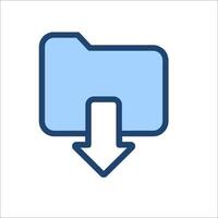 A blue folder icon with an arrow pointing down vector
