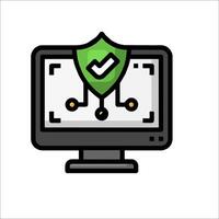 A computer monitor with a green shield on it vector
