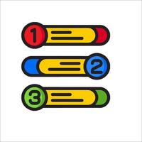 Three colored buttons with the number one, two and three vector
