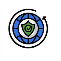 A globe with a shield and a green arrow vector